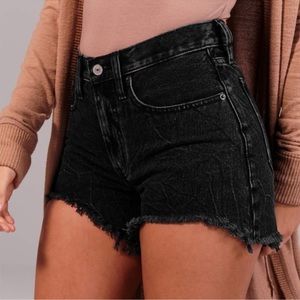 abercrombie & fitch curve love black mid rise boyfriend denim shorts